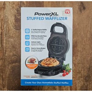 Power XL Stuffed Belgian Wafflizer Iron Black Non Stick Plates Waffle Maker